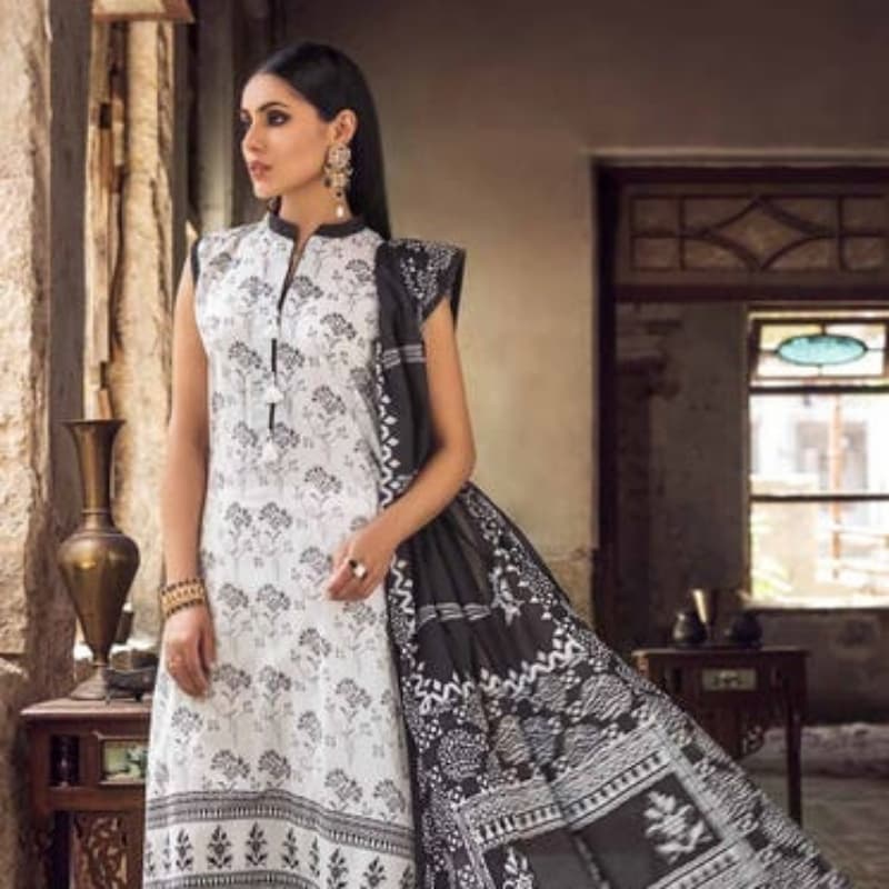 3PC Unstitched Printed Lawn Suit With Lawn Dupatta B-12002