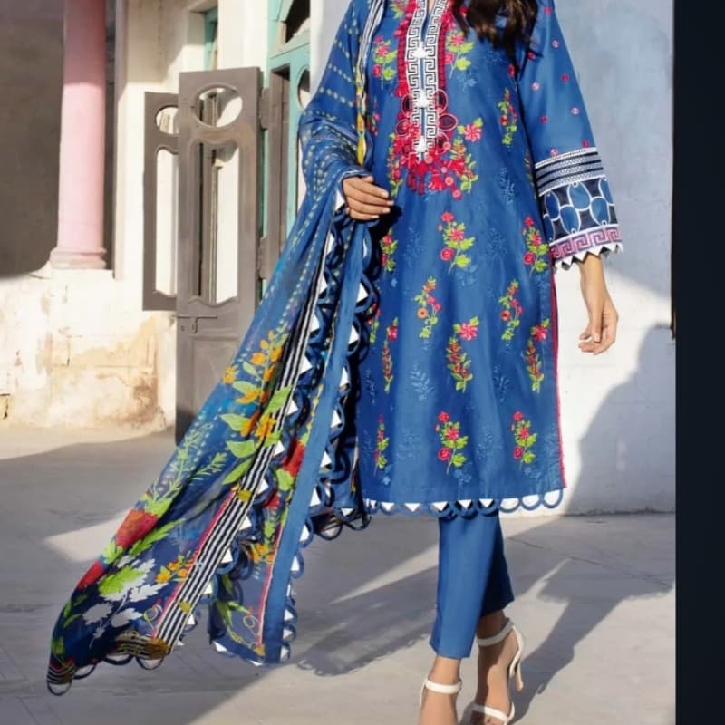 3PC Unstitched Digital Printed Embroidered Lawn Suit With Digital Printed C