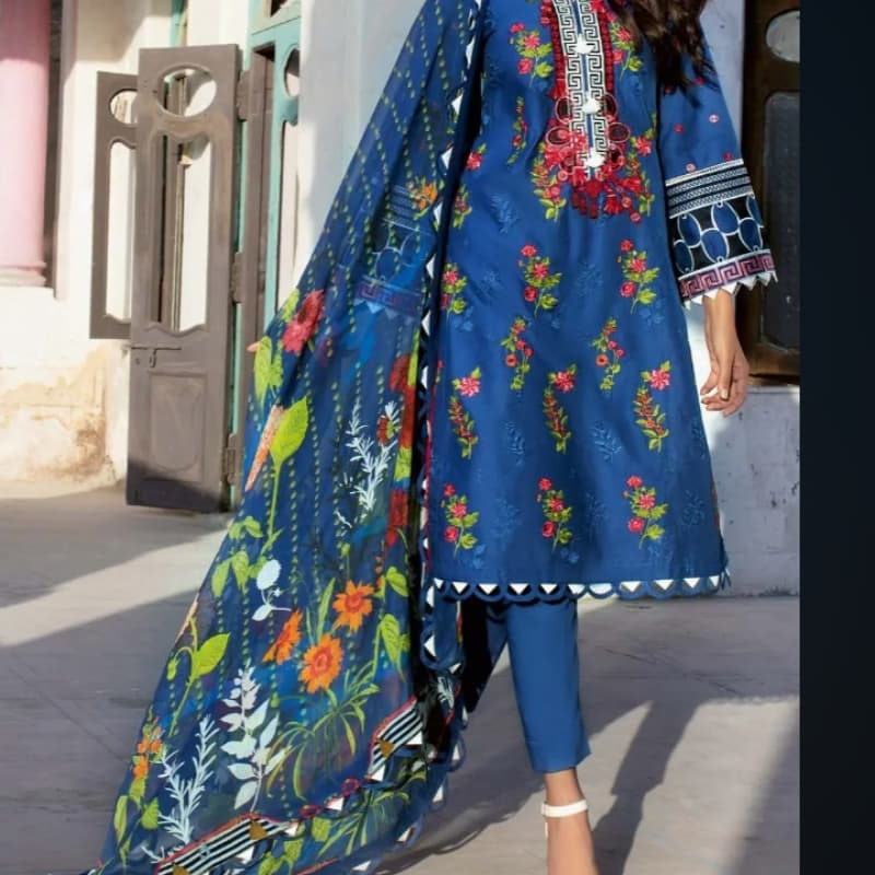 3PC Unstitched Digital Printed Embroidered Lawn Suit With Digital Printed C