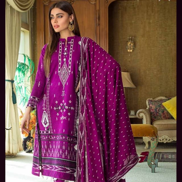 3PC Unstitched Embroidered Lawn Suit With Jacquard Dupatta MJ-83