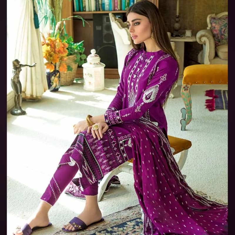 3PC Unstitched Embroidered Lawn Suit With Jacquard Dupatta MJ-83