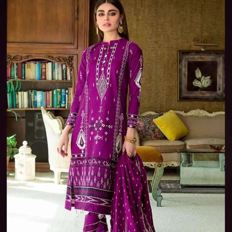 3PC Unstitched Embroidered Lawn Suit With Jacquard Dupatta MJ-83
