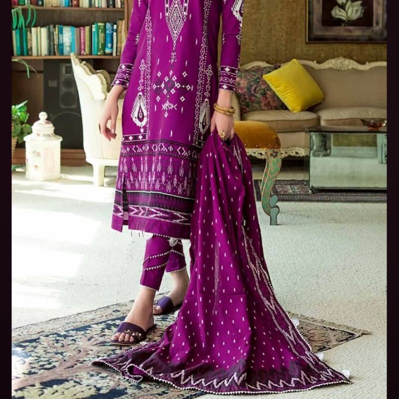 3PC Unstitched Embroidered Lawn Suit With Jacquard Dupatta MJ-83