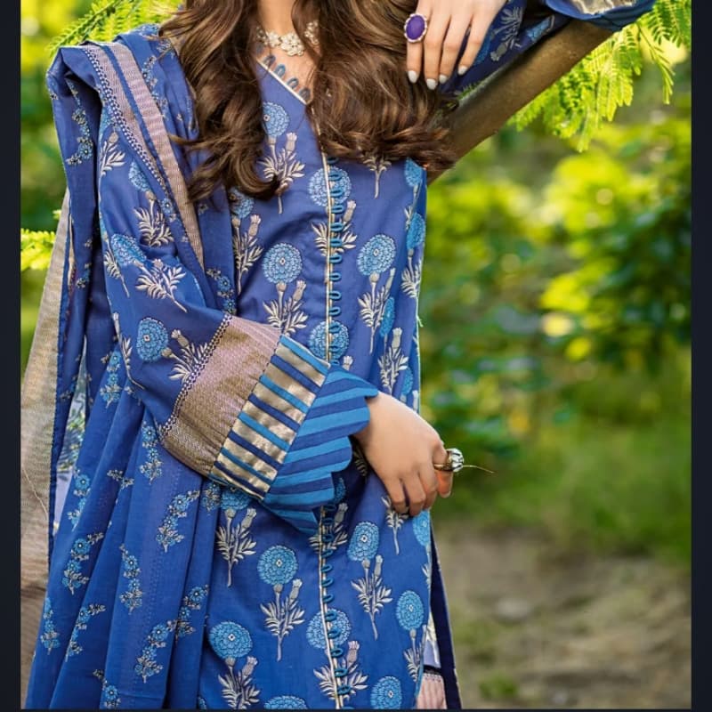 3PC Unstitched Printed Lawn Suit With Argan Oil Finish CL-1085 B