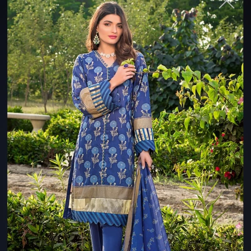 3PC Unstitched Printed Lawn Suit With Argan Oil Finish CL-1085 B