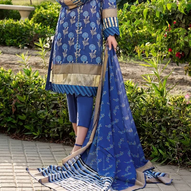 3PC Unstitched Printed Lawn Suit With Argan Oil Finish CL-1085 B
