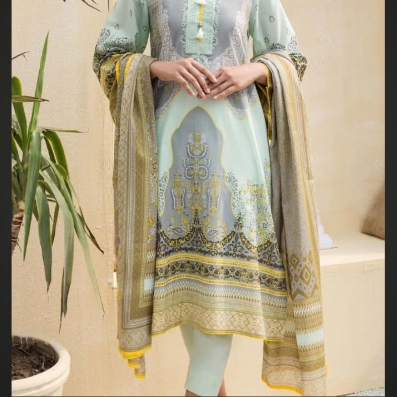 3 PC Unstitched Printed Lawn Suit CL-1023