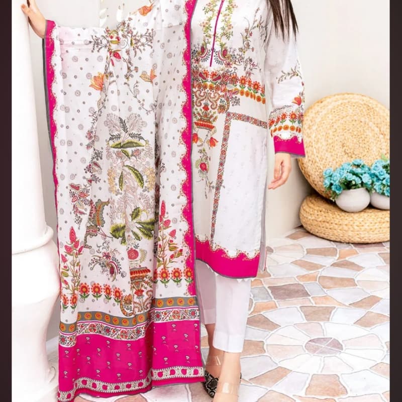 3PC Unstitched Digital Printed Lawn Suit With Digital Printed Lawn Dupatta
