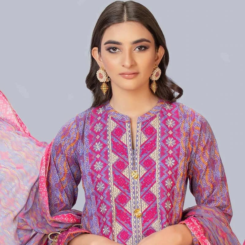 3 pcs printed embroidered lawn suit