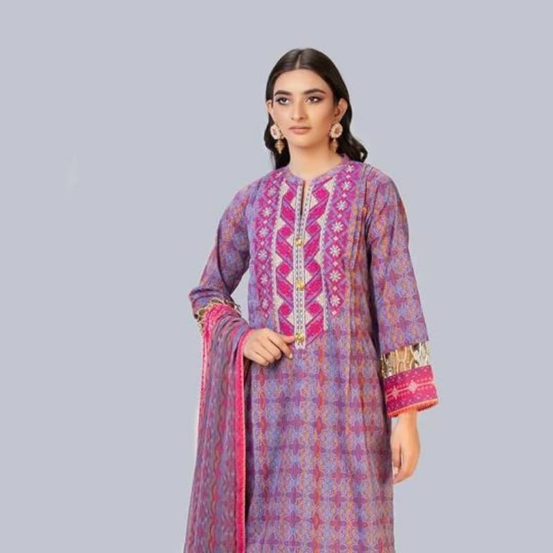 3 pcs printed embroidered lawn suit