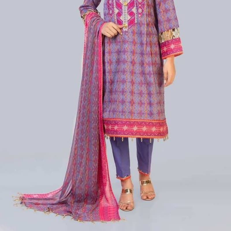 3 pcs printed embroidered lawn suit