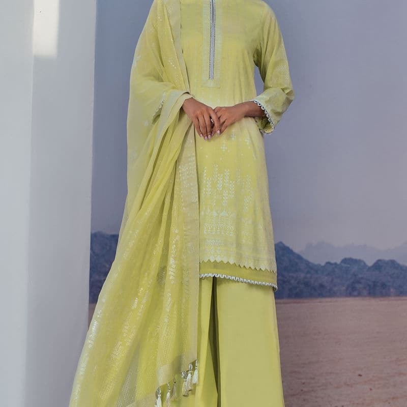 3 Pc Foil Slub Lawn Suit SS-16.1-21-Green