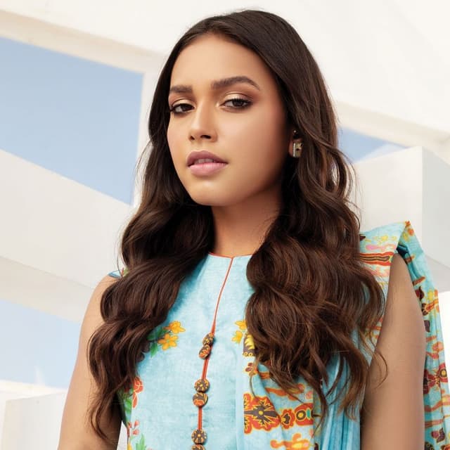 3 Pc Printed Lawn Suit With Doria Dupatta. SS-11.1-21-2-Sky Blue