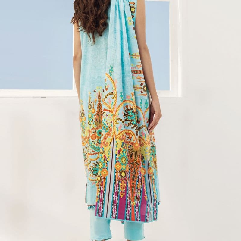 3 Pc Printed Lawn Suit With Doria Dupatta. SS-11.1-21-2-Sky Blue