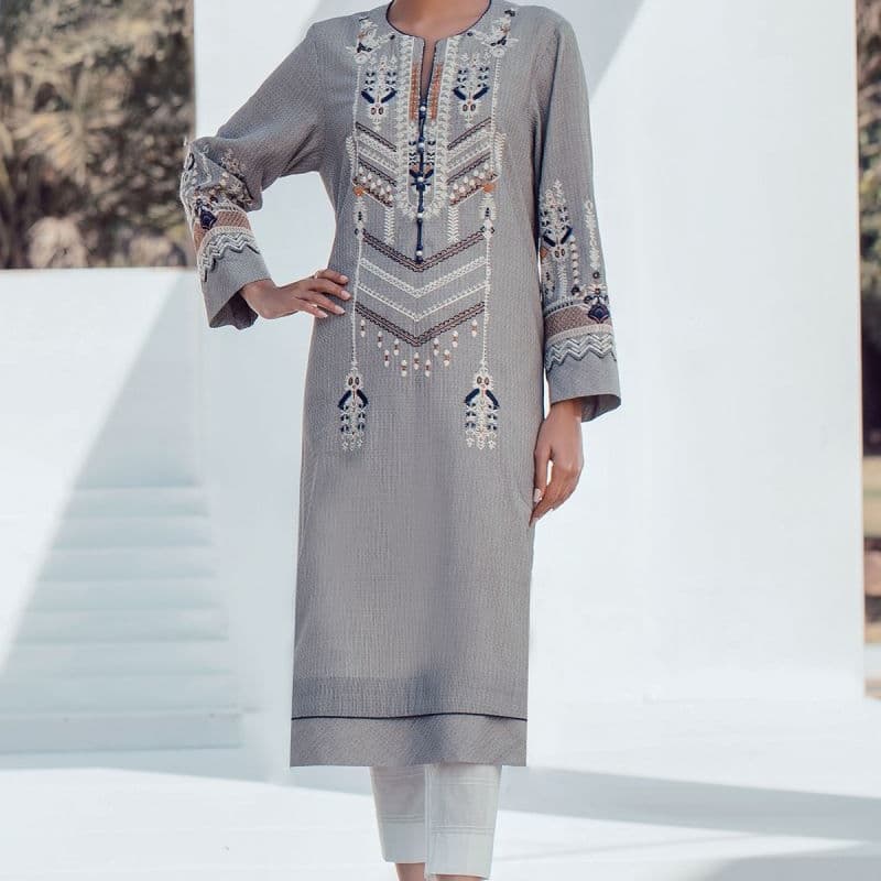 1 Pc Embroidered Yarn Dyed Shirt

  SS-28.1-21-Grey