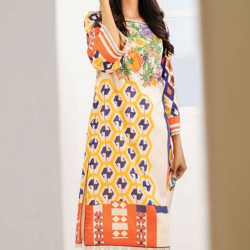 2 Pc Printed Lawn Suit With Cambric Trouser
   SS-21-21-2-Cream