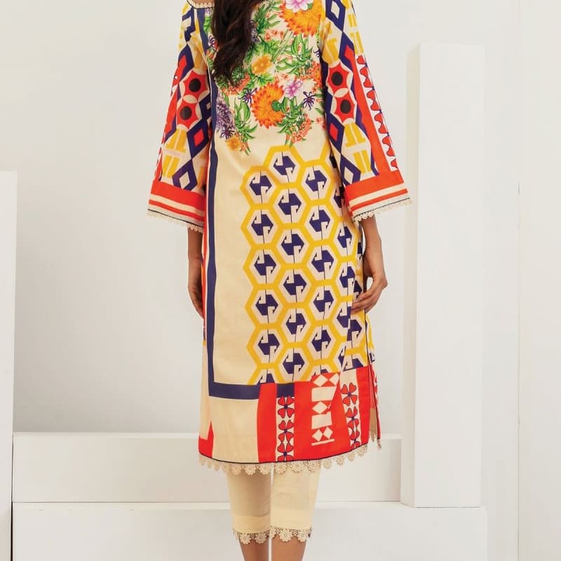 2 Pc Printed Lawn Suit With Cambric Trouser
   SS-21-21-2-Cream