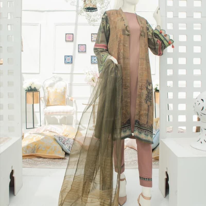 Basic Lawn Shirt WithJacquard Dupatta - Lawn Trouser.     s-21-252 muse