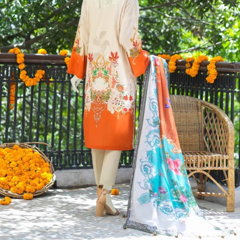 Embroidery Mill Print Lawn Shirt - Dyed Basic Lawn Trouser - Basic Digital 