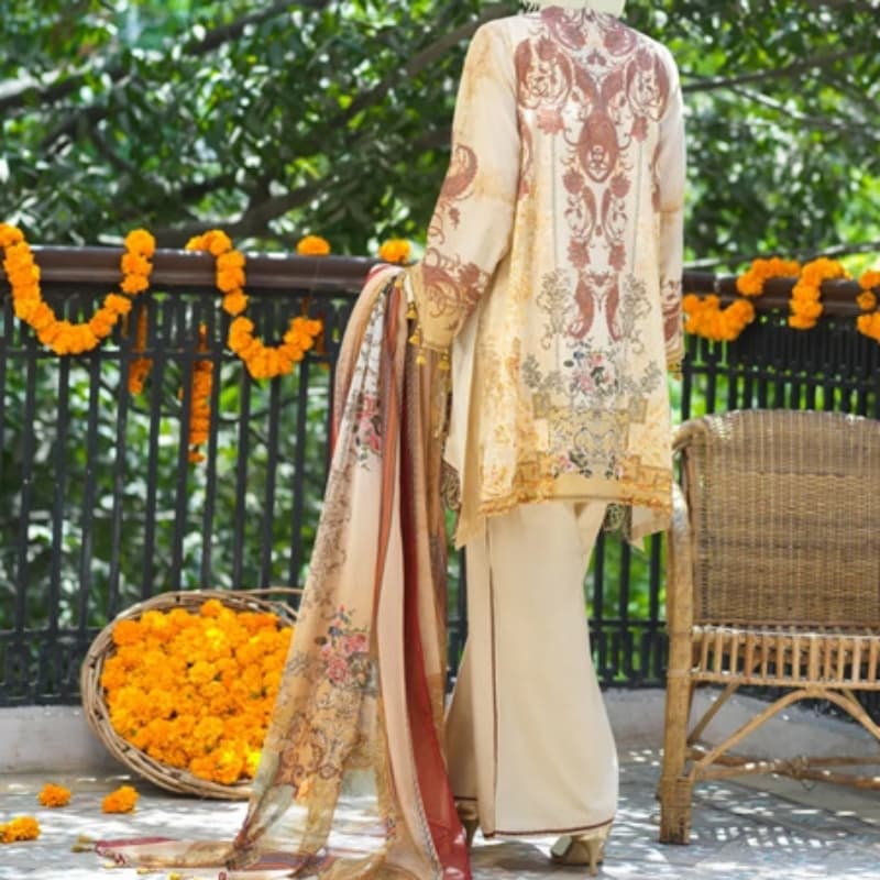 Embroidery Mill Print Lawn Shirt - Dyed Basic Lawn Trouser - Basic Digital 