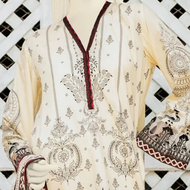 Embroidered Mill Print Lawn Shirt - Dyed Laced/Cut Lawn Trouser - Basic Mil
