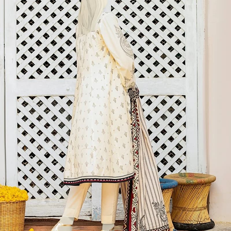 Embroidered Mill Print Lawn Shirt - Dyed Laced/Cut Lawn Trouser - Basic Mil