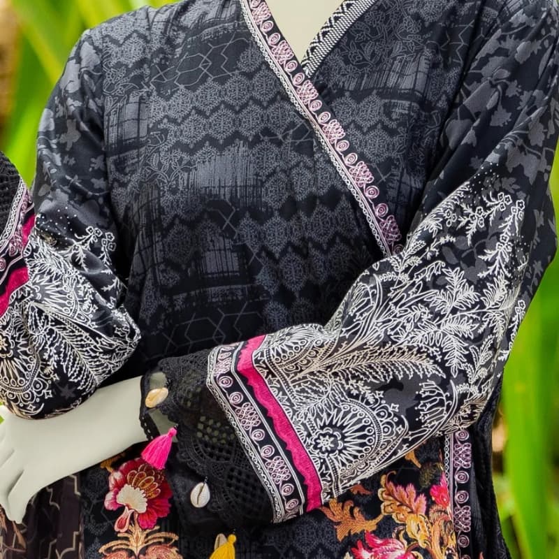 Basic Mill Print Lawn Shirt - Dyed Laced/Cut Lawn Trouser - Basic Mill Prin