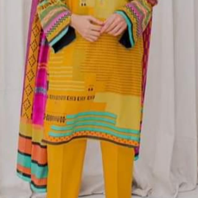 3 piece unstitched mustard lines printed beechtree