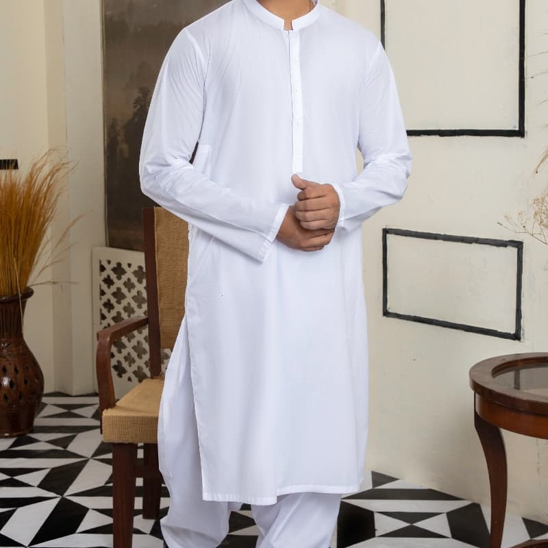 Man  kameez shalwar plain white     FB-21-00109 MKS-S-1077-21