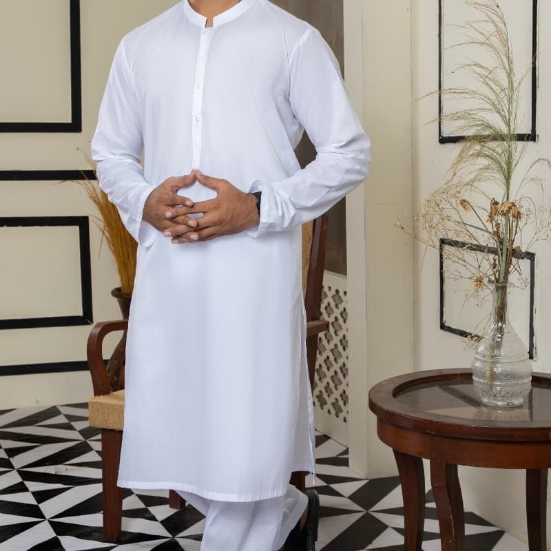 Man  kameez shalwar plain white     FB-21-00109 MKS-S-1077-21