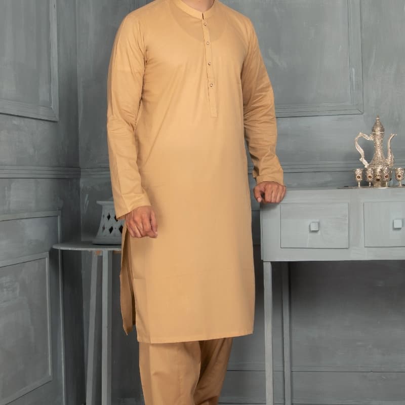Men kameez shalwar plain khaki  FB-21-00109 MKS-S-1081-21