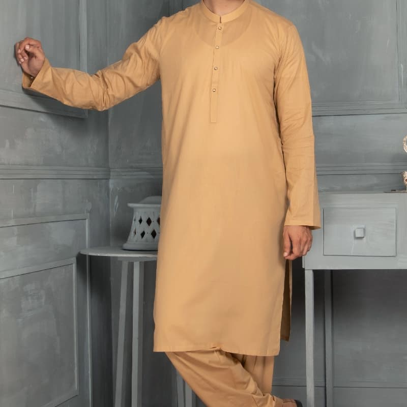Men kameez shalwar plain khaki  FB-21-00109 MKS-S-1081-21