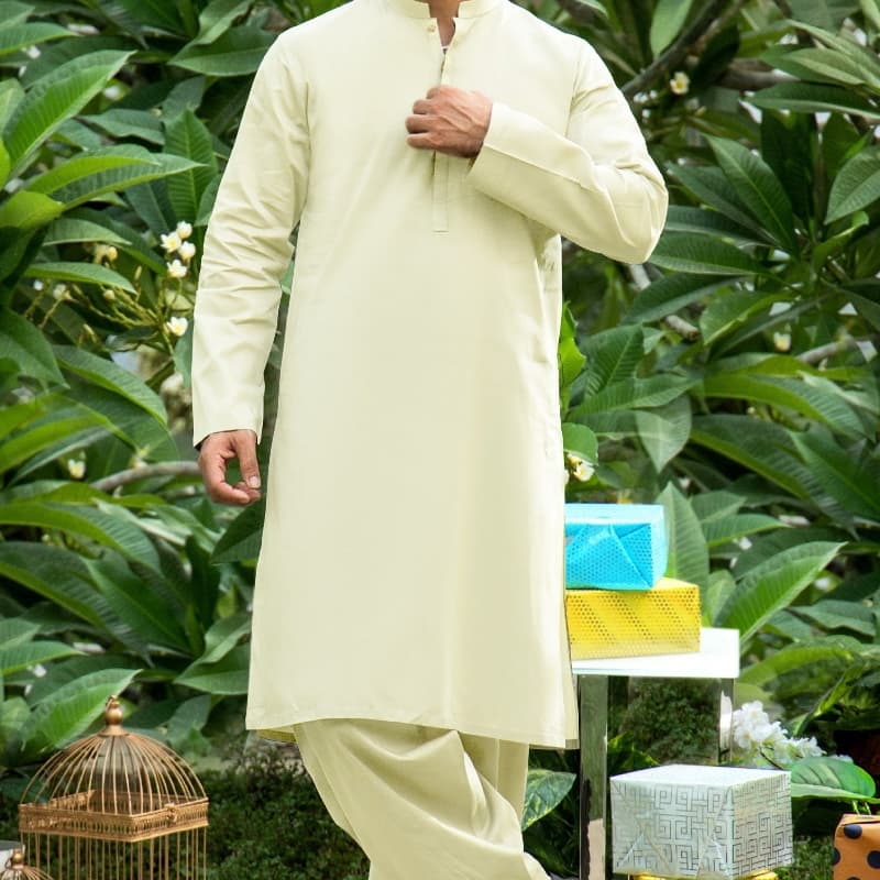 Men kameez shalwar plain    cream color    FB-21-00040 MKS-S-1012-21