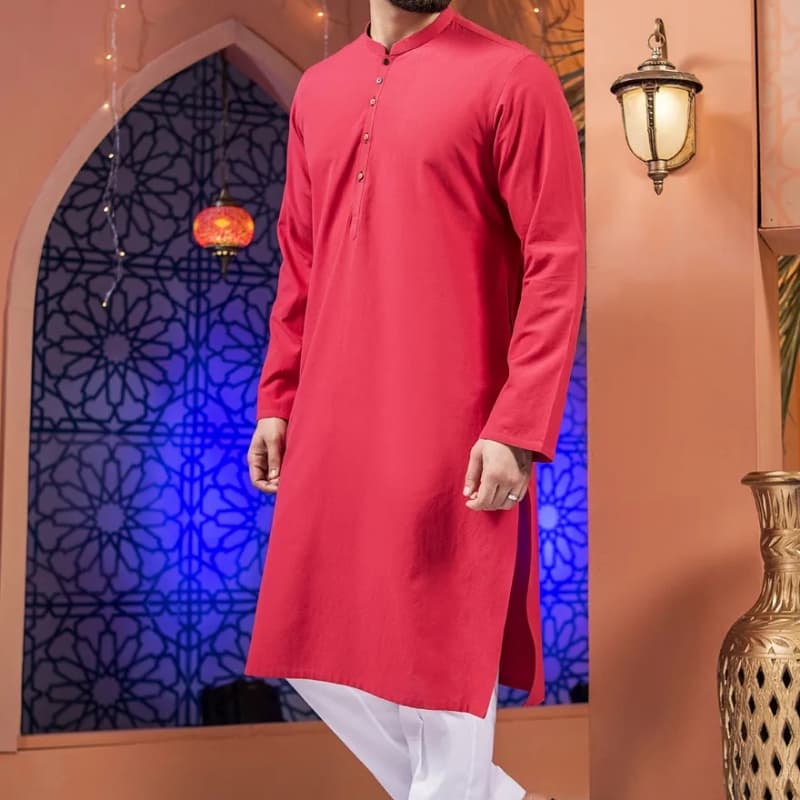 semi formal kurta for men with embroidery on collar & placket.           JJ