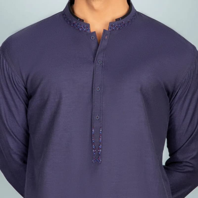 Semi-Formal Kurta For Men, With Computerized Machine Embroidery and cutwork
