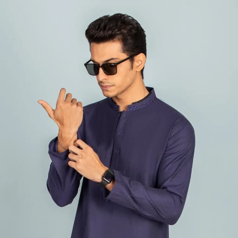 Semi-Formal Kurta For Men, With Computerized Machine Embroidery and cutwork