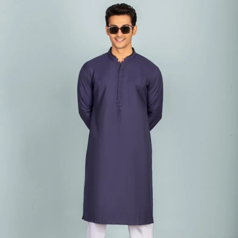 Semi-Formal Kurta For Men, With Computerized Machine Embroidery and cutwork