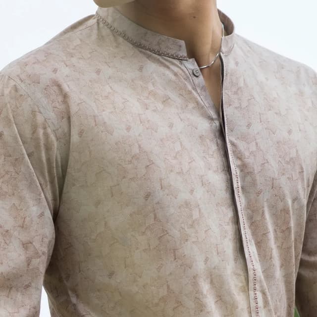 Semiformal Kurta For Men On Printed Lawn Fabric With Computer Embroidery On