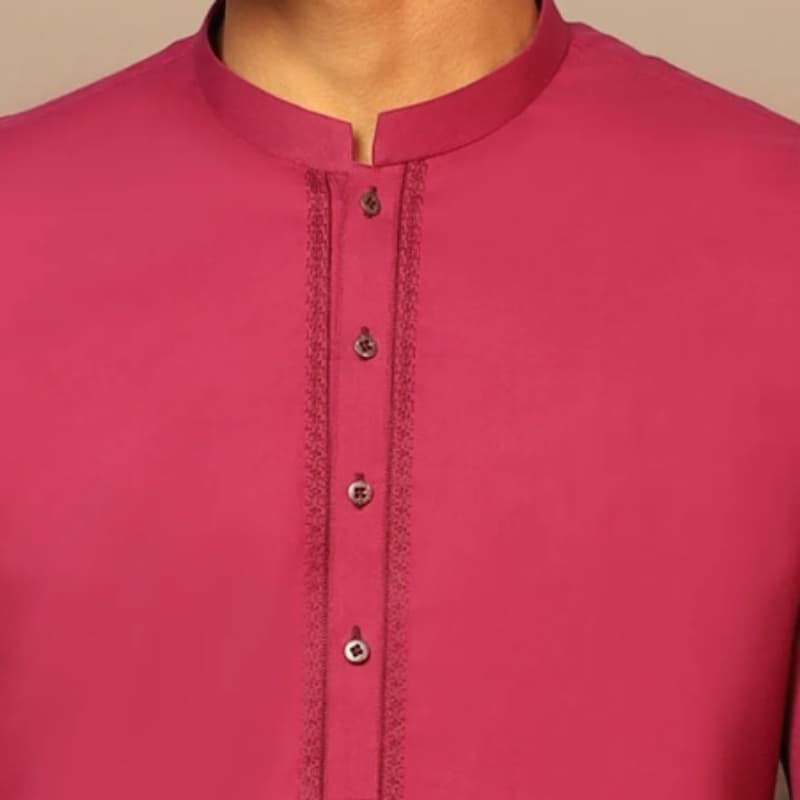 Plain Kurta For Men With Contrast Applique & Stitching Detail On Collar.   