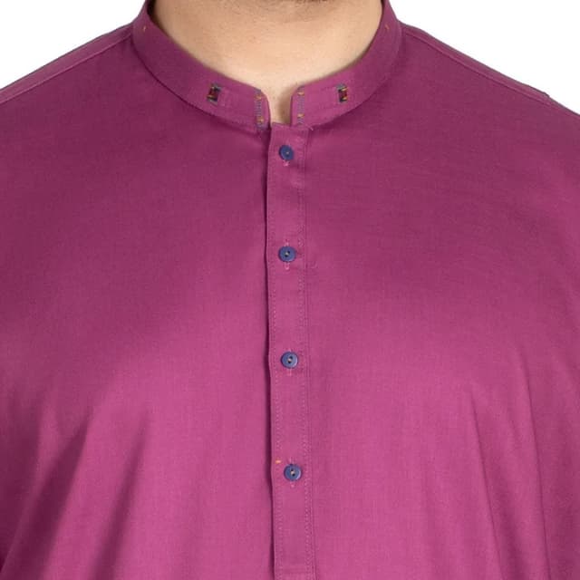 Casual Kurta For Men With Contras Applique & Stitching Detail Work On Colla