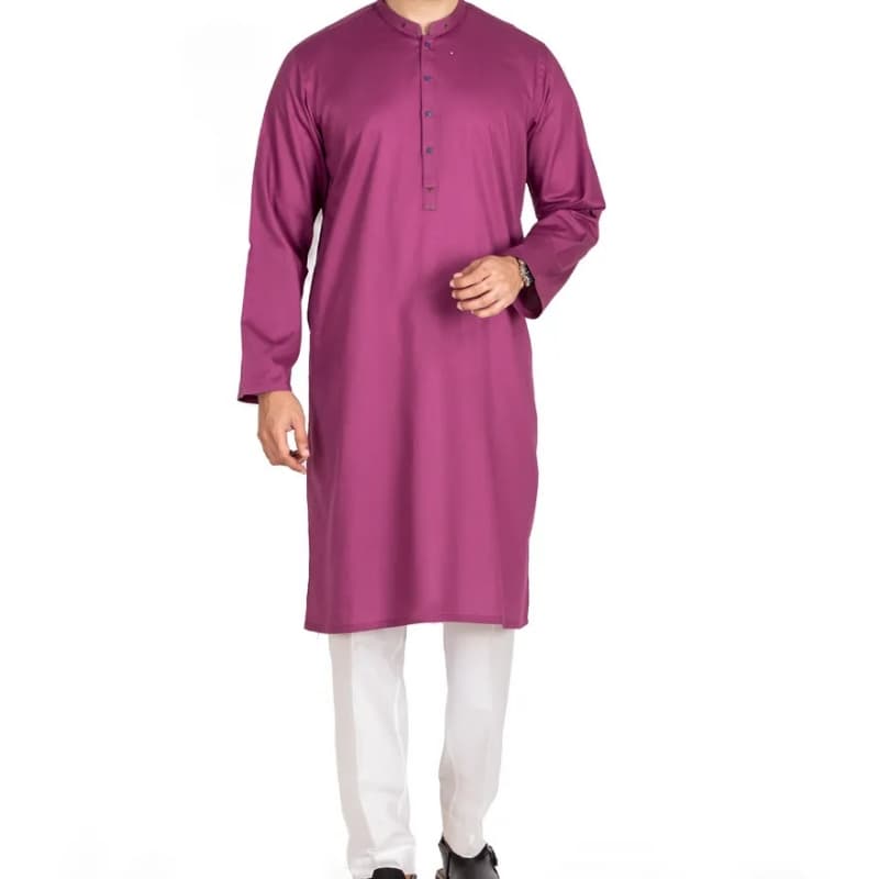 Casual Kurta For Men With Contras Applique & Stitching Detail Work On Colla