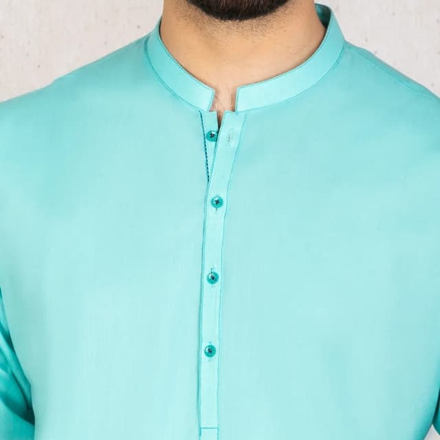 Plain Kurta On Bunnat Fabric For Men With Contrast Twill Tape On Sleeves Si