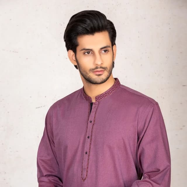 Formal Kurta For Men With Computerized Machine & Hand Embroidery On Collar 