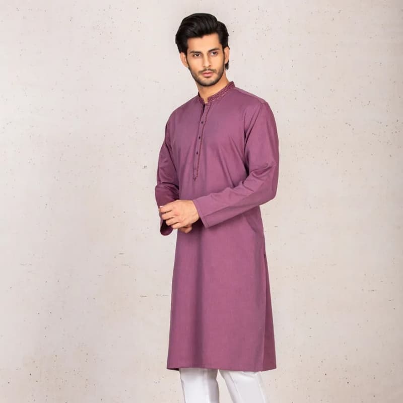 Formal Kurta For Men With Computerized Machine & Hand Embroidery On Collar 