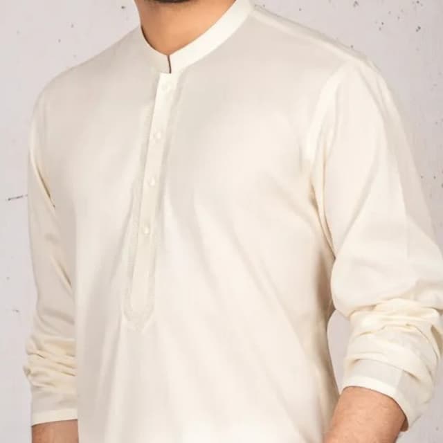 Semi-Formal Kurta For Men With Computerized Machine Embroidery On Front.   