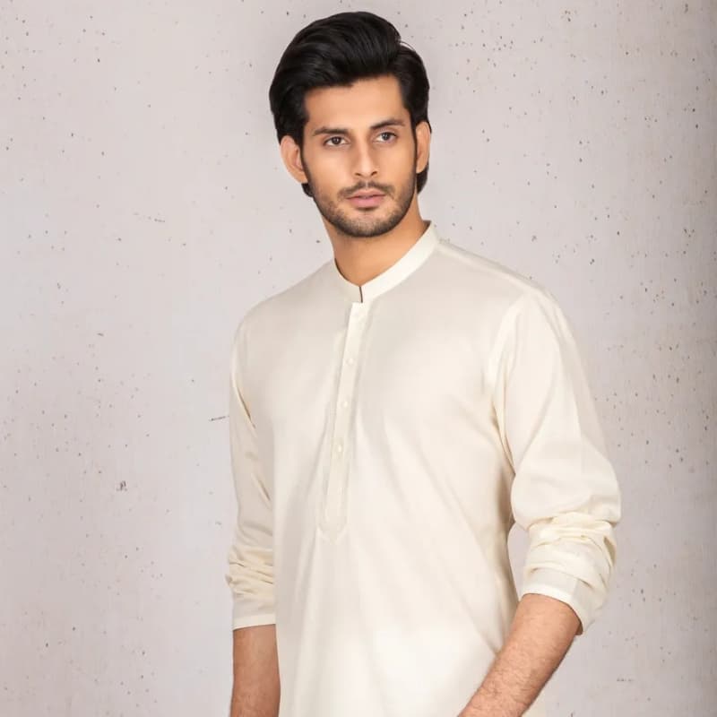 Semi-Formal Kurta For Men With Computerized Machine Embroidery On Front.   