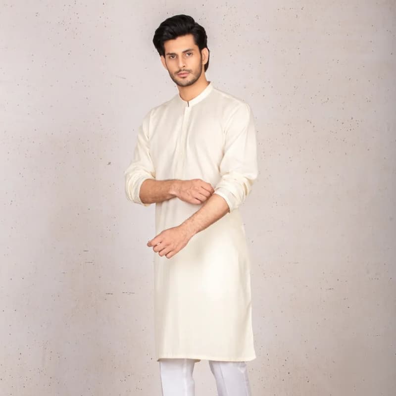 Semi-Formal Kurta For Men With Computerized Machine Embroidery On Front.   