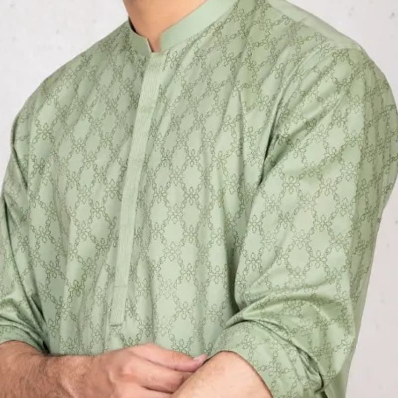 Semi-Formal Kurta For Men With Cuts Work On Placket & Screen Print On Front