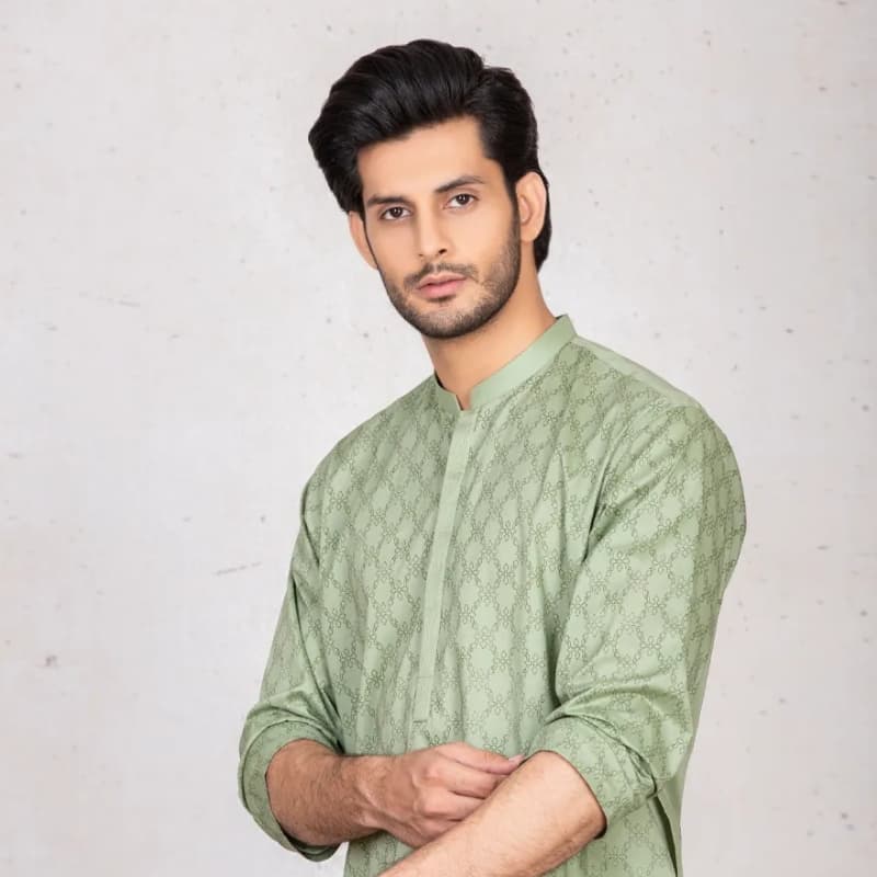 Semi-Formal Kurta For Men With Cuts Work On Placket & Screen Print On Front