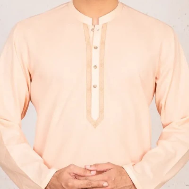 Semi-Formal Kurta For Men With Computerized Machine Embroidery On Front.   